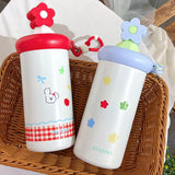650ml Portable Insulated Steel Water Cup for Girls with Straw And Printed Handle High-Aesthetic Portable Drinkware