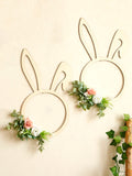 Popxstar  Easter Bunny Wreath, Wooden Rabbit Ear Circle Doorplat, Spring Garland Wall Decor with Flower, Door Hanging Home Decoration Gift
