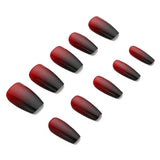 Popxstar  Gradient Red/Black Fake Nails for Halloween Party 24Pcs Wine Red Press On Nails Short/Medium Length False Nails Charm Manicure