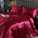 Popxstar High-end Blending Natural Mulberry Silk Bedding Set Luxury Satin Silky Queen Size Duvet Cover Set with Sheets King Size Bed Set