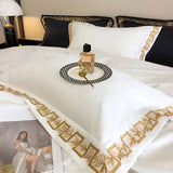 Popxstar  1000TC Egyptian Cotton Luxury Gold Embroidery Bedding Set Black Khaki Patchwork Duvet Cover Bed Sheet Fitted Sheet Pillowcases