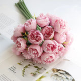 Popxstar 27 Heads Rose Pink Peony Artificial Flowers Silk Bouquet Roses Fake Flower for Table Vase Arrange Home Wedding Decoration Flower
