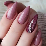 Popxstar 24pcs Long Stiletto Press on Nails Hot Girl Almond False Nails Nude Flower Rhinestones Full Cover Fake Nail Finished Manicure