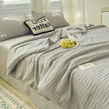 Popxstar  Korean Style Seersucker Washed Cotton Summer Quilt Four-Piece Set Bare Sleeping Quilt Summer Blanket Airable Cover