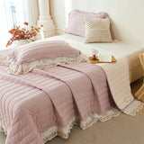 Popxstar  Natural Cotton Linen French Lace Soft Comfortable Quilted Bedspread, Bed Cover, Mattress Topper, Bed Sheet, Pillowcases 3Pcs