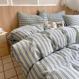 Blue Stripe Cotton Duvet Cover 150x200 Queen Size Japanese Style housse de couette Skin friendly Breathable Comforter Sets