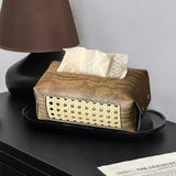 Popxstar Vine Woven Tissue Box Aesthetic Tissue Case Living Room Coffee Table Napkin Holder Antique Wood Grain Tissue Box Holder