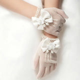 Popxstar Sweet Flower Girl Short Gloves Mesh Bow Lace Pearl Gloves Children Fashion Elegant Gloves Mittens Wedding Party Decoration