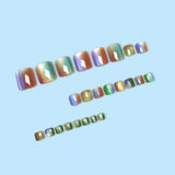 Popxstar  24Pcs Fake Toenails Colorful Cat Eyes Short Square Press On Toes Nails Simple Charm False Nails for Foot Summer DIY Manicure