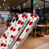 Popxstar INS Korean Red Cherry Phone Case For iPhone 15 Pro Case iPhone 11 13 12 14 Pro Max XR XS X 7 8 Plus SE Clear Shockproof Cover