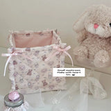 popxstar Square Storage Basket Cotton Stripe Sorting Basket Lace Flower Desktop Box Home Supplies