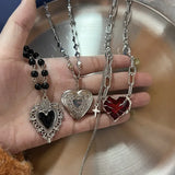 Popxstar Forever Love Heart Shape Pendant Women Necklace Metal Heart Epoxy Resin Beads Charm Beaded Link Chain Girls Necklace Jewelry