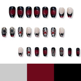 Popxstar  Red/Black Fake Nails 24Pcs Halloween Nails Press On Short Square French False Nails Patches Alloy Spider Designs for Party