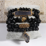Popxstar Fashion Designer Gemstone Crystal Glass Beaded Bracelet Sets Druzy Charm 5pc Stack Bracelet Bracelets Set For Women Jewelry Gift