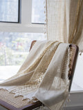 Popxstar Micro transparent Bohemian hollow crochet pure linen hand-stitched beige fringed farmhouse retro decorative curtains 1PC