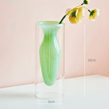 Popxstar Double Wall Glass Vase Art Decorations Flower Plant Container Vase Home Decor Accessories Desktop Crafts Terrarium Decoration