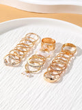 Popxstar 23pcs/Set Vintage Heart Butterfly Rings Set For Women Fashion Gold-color Geometric Hollow Finger Ring Wedding Party Jewelry