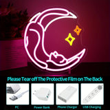 Popxstar  Cat Neon Light for Wall Decoration Moon Cat Star LED Light Sign Suitable for Room Home Party Birthday Beer Sign- USB Powered