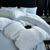 4pcs Thickened Carved Milk Fleece Four Piece Set for Winter Warmth Coral Fleece Duvet Cover Flannel Sheet Pillowcase Bedding