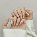 10pcs Cat Eye Handmade Press on Nails Almond Glue on Nails Glitter Diamond Butterfly Acrylic Fake Nail French Tip False Nail Art