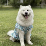 Cute Ruffle Hem Flower Print Dog Vest Skirt Skin Friendly Cool Fabric Anti-UV Outdoor Summer Outfit For Large Breed Dogs