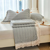 Popxstar  Natural Cotton Linen French Lace Soft Comfortable Quilted Bedspread, Bed Cover, Mattress Topper, Bed Sheet, Pillowcases 3Pcs