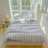 Lightweight Hotel Luxury Duvet Cover 4Pcs Blue White Vertical Stripes Ultra Soft Breathable Comforter Cover Bed Sheet Pillowcase