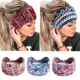 Popxstar Boho Flower Print Wide Headbands Vintage Knot Elastic Turban Headwrap for Women Girls Cotton Soft Bandana Hair Accessories