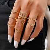 Popxstar Bohemian Butterfly Pearl Rings Set for Women Shine Pearl Gothic Vintage Plated Retro Rhinestone Simple Finger Jewelry Gift