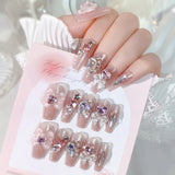 Popxstar Blush Pink False Nails Bowknot Diamond Pearl 3D Design Press on Nail Tips with Harmless Smooth Edge Nails Woman DIY Fake Nails