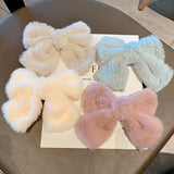 Popxstar Korean Woman Elegant Large Plush Bow Spring Clip Hair Clips Girls Fashion Hair Accessories Headwear Hairgrip Barrettes