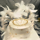 Popxstar Feather Heart Cake Topper LED Light Angel Feather Cake Toppers For Wedding Birthday Party Cake Decoration Valentine's Day Gifts