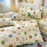 Popxstar  100% Cotton 4-Piece Duvet Cover Set (1 Duvet Cover 2 Pillowcases 1 sheet), Minimalist Cartoon Design, Ultra-Soft Bedding Set