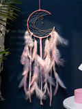 Popxstar Moon Dream Catcher Feather Wind Chimes Hand-woven Wall Bedroom Hanging Ornaments Birthday Festival Gifts Home Decoration Crafts