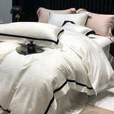 Popxstar  Luxury Satin Jacquard Bedding Set 1000TC Lyocell Cotton Soft Silky Duvet Cover Set Bed Sheet/Fitted Sheet Pillowcases 4Pcs