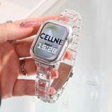 popxstar Laser Transparent Acrylic Strap for Apple Watch Band 42mm 46 41 38 45 44 49 40mm Women Bracelet for iWatch Series 10 9 8 7 6 5