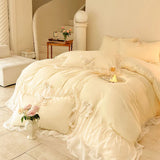 Popxstar shabby chic Ruffle Lace Edge Sweet Princess Style Nature Soft Skin Friendly 4pcs Bedding set Bed Sheet Pillowcases Twin Queen King