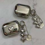 Popxstar  Electroplated Silver Soft TPU Case For AirPods 4 3 Pro 2 1 Mirror Plating Earphone Protective Cover Heart Keychain Accessories