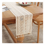 Popxstar Vintage Beige Table Runner Christmas Crochet Lace Cotton Blended Fabric with Tassel For Coffee Table Decor Wedding Decoration