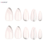 Popxstar  24Pcs Short Almond Fake Nails Nude Color Press On Nails Shiny Sequins Designs Simple DIY Manicure Women Acrylic False Nails