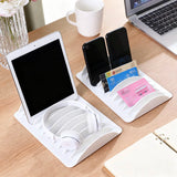 Popxstar  Multi-slot tablet and phone charging storage box, placement stand, plastic holder, portable with multiple card slots.