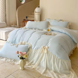 Popxstar shabby chic Ruffle Lace Edge Sweet Princess Style Nature Soft Skin Friendly 4pcs Bedding set Bed Sheet Pillowcases Twin Queen King