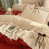 4Pcs Bedding Set Euro Princess Bedding Duvet Cover Cotton 100% Lace Bow Bed Linen With Ruffles Double Bed Lace Pillowcase