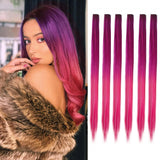 Popxstar 6pcs/pack Colored Party Highlights Clip in Hair Extensions for Girls 22 inches Multi-colors Straight Hair Synthetic Hairpieces