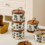 Popxstar 3pcs Ceramics Jars Lid Coffee Bean Storage Container‌ Dustproof and Moisture-proof with Cover Kitchen Organizer Jars for Spices