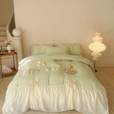 Popxstar French Princess Style Bedding Sets Ruffle Lace Bow Quilt Cover Romantic Wedding Bedclothes Decor Woman Girls Bedroom Duvet Cover