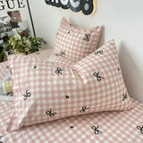 Popxstar  Plaid Bow Knot Pillow Cover Korean Y2k Fashions Girlish Heart Blackpink Room Decor Sleeping Pillow Cover Bedroom Decoration Gift