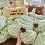 4Pcs Bedding Set Summer Comforter Set Cute Fresh Green Checkered Heart Double Single Bed Linen Queen Bed Sheets Plaid De Luxe