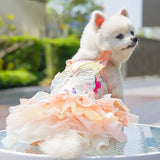 Rainbow Butterfly Wing Pet Tutu Dress Lace‑Trimmed Sleeveless Outfit For Small Dogs Cats Summer Wear