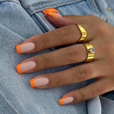 Popxstar 24Pcs Simple Matte Orange French False Nails Press on Wearable Artificial Mid Length Fake Nail Manicure Full Cover Nail Tips